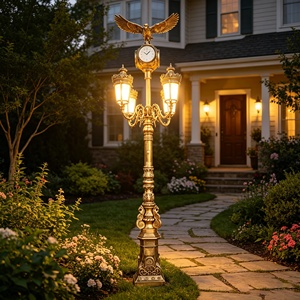 Lámpara de Jardín LED de Estilo Europeo Grande con Reloj, Eléctrica, IP65, Impermeable, de Hierro Fundido y Aluminio, para Decoración de Calles - Product Image 2