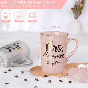 Mr Right Mrs Always Right 14oz Ceramic Marble Cup Wedding Engagement <strong>Gifts</strong> Microwave Dishwasher Safe Gold Pattern <strong>for</strong> Bride - Product Image 2