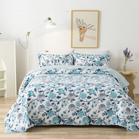Ensemble de literie à imprimé végétal, motif double face, couvre-lit chaud vintage, ensemble de couvre-lit en coton 3 pièces pour lit de 2,2 m