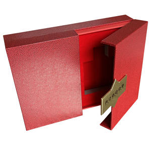 ROGOOD Coffret cosmétique de luxe en cuir rouge texturé à double porte avec fermeture magnétique et plaque logo personnalisée pour emballage cadeau P2152 - Product Image 3