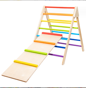 5 in 1 Triangle Set Wooden Montessori Foldable Climbing Set Toddler Climbing Toys Jungle Gym with Ramp for Kids(Rainbow)