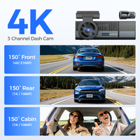 Cámara para Coche AZDOME M500 de 3 Canales, 4K, Visión Nocturna, Wifi, Tarjeta de 64 GB, GPS Integrado, Vista Gran Angular, Cámara DVR para Taxi
