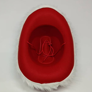 Sombrero de Vaquero de Fieltro Rojo con Borde de Piel Blanca, Sombrero Festivo de Invierno Unisex para Adultos, Ideal para Fiestas Navideñas - Product Image 2