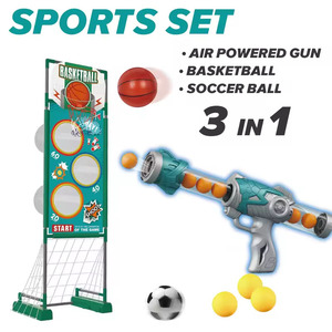 Juguetes de Exterior para Bebés 3 en 1: Aro de Baloncesto, Porterí<span class=keywords><strong>a</strong></span> de Fútbol y <span class=keywords><strong>Pistola</strong></span> de Bolas Blandas con Objetivo y Bolas de Espuma para Niños - Product Image 2