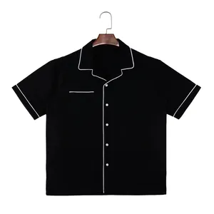 Factory Custom Cuban Camp Collar Dtg T Shirt Cotton Twill Designer Chain Embroidery Bowling Shirts For Men