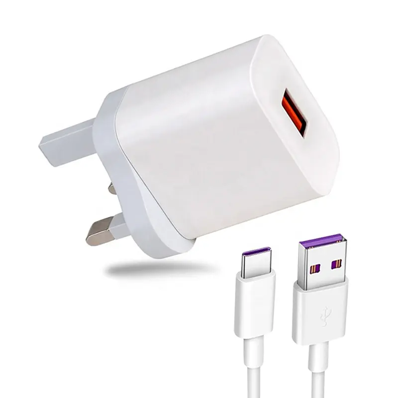 UK EU US AU Plug Single port 18W 3Amp QC 3.0 USB Wall Travel Charger Adapter Fast Mobile Phone Charger With Type C Cable