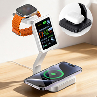 Station de charge magnétique sans fil tout-en-un TC16 avec écran intelligent, horloge, météo, pour téléphone, montre et écouteurs – Idéale pour le bureau et les voyages