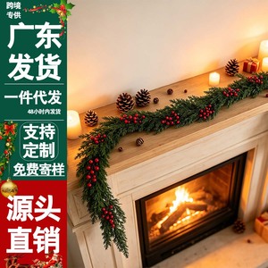 Brocade Flower Christmas Garland 48 <b>Branches</b> Red Berries Led <b>Lights</b> Staircase Decoration - Product Image 5