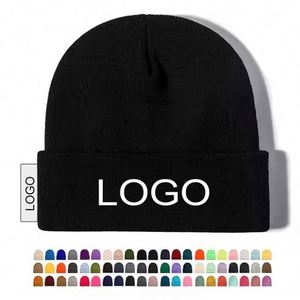 Fashion Wholesale Custom Embroidery Logo Solid Color Acrylic Fiber Warm Winter Beanie With Custom logo Knit Hat Warm Caps - Product Image 1