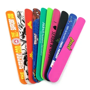 Wholesale Bulk Cheap Eco Friendly Custom Logo Printed Children Snap Wristband Promotional Silicone Slap Ruler Bracelet