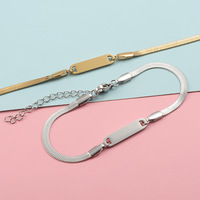 Bracelet chaîne longue en acier inoxydable style européen et américain, tendance, unisexe, fait main, gravable, motif serpent plat, idéal pour cadeau