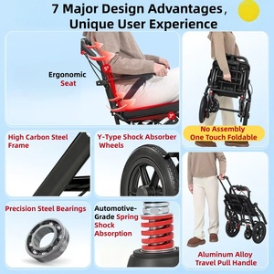 Sedia a Rotelle Pieghevole Portatile per Anziani, Leggera, Ausilio per la Mobilità da Viaggio, Design con Freno a Mano, Carrello Compatto per Anziani - Product Image 2