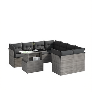 Conjunto de Sofás Modulares de Ratán Gris para Jardín, 9 Piezas, Muebles de Exterior Resistentes a la Intemperie, Diseño Contemporáneo para Patio o Jardín - Product Image 1