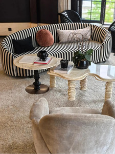 Sofá Moderno Minimalista para Apartamento, Estilo Vintage, Rayas Blancas y Negras, <span class=keywords><strong>Tres</strong></span> Plazas, Modelo de PU, Sofá Irregular de Diseño - Product Image 2