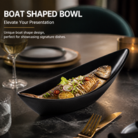 Bol en mélamine noir de 31,5 cm, forme bateau, caractéristiques chinoises, incassable, qualité alimentaire, pour restaurant et hôtel