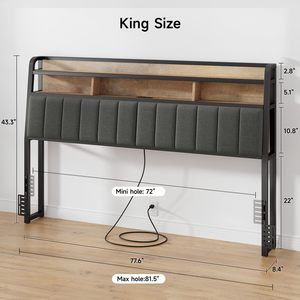 Tête <span class=keywords><strong>de</strong></span> <span class=keywords><strong>lit</strong></span> ergonomique pour <span class=keywords><strong>lit</strong></span> king size avec rangement à 2 niveaux, têtes <span class=keywords><strong>de</strong></span> <span class=keywords><strong>lit</strong></span> rembourrées avec prises, hauteur réglable, robuste et stable - Product Image 3