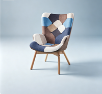 Fauteuil à dossier haut multicolore en patchwork avec ottoman, revêtement en tissu, fauteuil inclinable d'appoint au design moderne pour la maison, le bureau ou l'hôtel