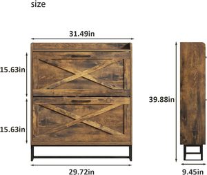 Meuble <span class=keywords><strong>à</strong></span> chaussures avec 2 tiroirs <span class=keywords><strong>à</strong></span> <span class=keywords><strong>clapet</strong></span>, étagère de rangement autoportante avec pieds en métal, meuble <span class=keywords><strong>à</strong></span> chaussures étroit pour entrée, marron - Product Image 2