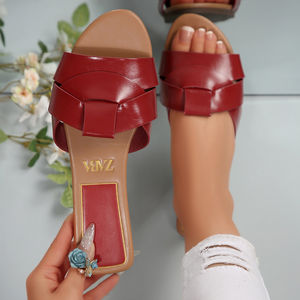 <span class=keywords><strong>Sandali</strong></span> da donna rossi con punta aperta, alla moda, con cinturino intrecciato, comodi, casual, piatti, per l'estate, per tutti i giorni, per feste e spiaggia - Product Image 1