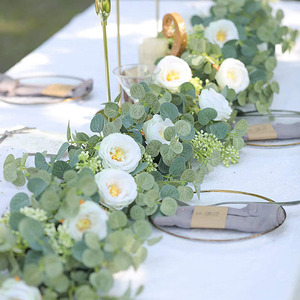 Party Wedding Table Backdrop Wall Decor <strong>Eucalyptus</strong> Garland White Artificial Flowers Roses Garland for Decoration - Product Image 5