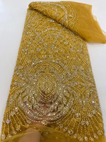 Tissu en dentelle rose NI.AI entièrement perlé avec broderie de sequins, matériau de luxe pour mariages et fêtes LY6172