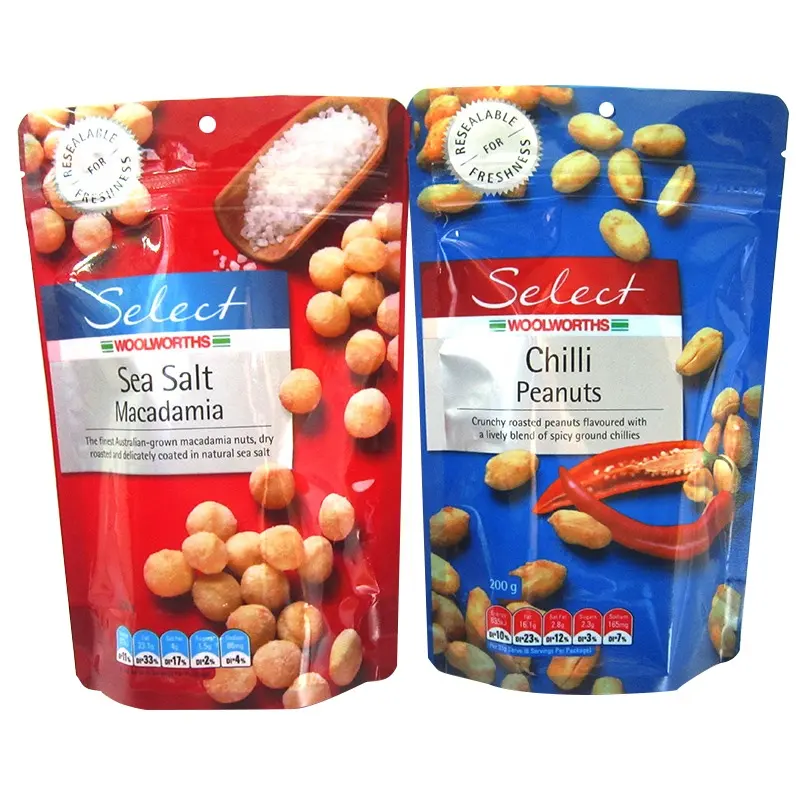 Aluminum Foil Chilli Peanuts Stand Up Pouch Logo Custom Zip Bag Packaging Food Packaging Nylon Bag Plain Sea Salt Packaging Bags