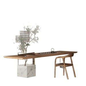 Solid Wood Tea <b>Table</b> Set With Acrylic Base Wabi Sabi Style Zen Inspired Living Room Furniture 120cm - Product Image 5
