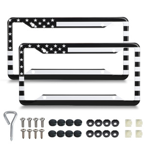 Aluminum Alloy License Plate <b>Frame</b> <b>Black</b> White Usa Flag Design For American Cars 175mm Hole Distance - Product Image 1