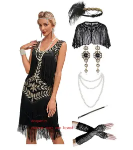 Gaun Flapper wanita ecoparty gaun Gatsby besar berjumbai 1920s Aksesori 20s kostum Roaring 20s