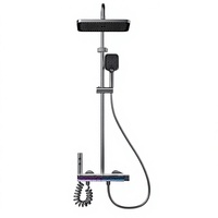 Mitigeur de douche thermostatique moderne à trois poignées, finition chrome poli, avec LED apparentes, pour salle de bain, système de douche pluie douce pour villa