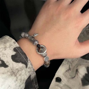 Bracciale con perline nere effetto ghiaccio in stile cinese, regolabile, fatto a mano, con ciondoli per coppie, gioielli per uomo e donna, stile punk hip hop - Product Image 2