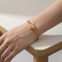 Ensemble collier et bracelet en forme de cœur doré pour femmes, bijoux en acier inoxydable, luxe léger