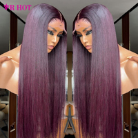 Wig Rambut Asli Warna Burgundy Ombre 99j Mewah Grosir, Wig Rambut Asli Mentah Berwarna Burgundy 5x5 HD Lace Tanpa Lem untuk Wanita Kulit Hitam