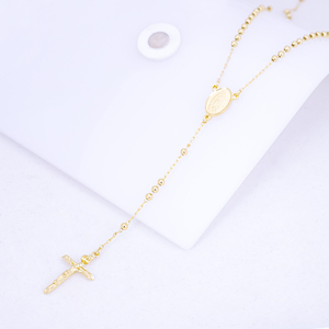 Nuova Collana <span class=keywords><strong>Rosario</strong></span> con Perline Dorate, Gioielli Religiosi Cattolici, Catena Placcata <span class=keywords><strong>Oro</strong></span> 18K 24K, Ciondolo Croce di Gesù - Product Image 1