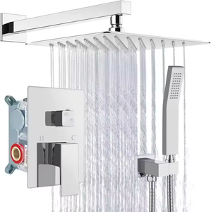 Set <span class=keywords><strong>Doccia</strong></span> a Pioggia Moderno da 8 Pollici in Acciaio Inox SUS304, Miscelatore Quadrato a Parete a 2 Funzioni con Spruzzatore Manuale ad Alta Pressione - Product Image 1