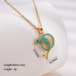 Collier Pendentif en Laiton Plaqué Or Série Océan avec Zircon Cubique CZ, Motifs Étoile de Mer, Dauphin, Hippocampe, Queue de Sirène, Bijou de Cou Tendance pour Femme - Product Image 3