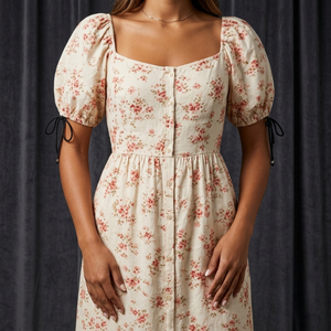 Wholesale Women's Floral Print Knee-Length Sleeveless A-Line Office <b>Dress</b> Tight Waist O-Neck 100% VISCOSE Washable Breathable - Product Image 3