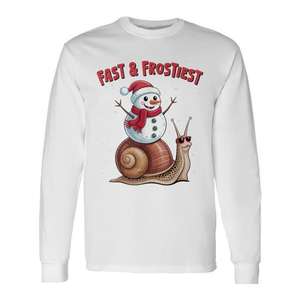 T-shirt à manches longues unisexe en coton Fast & Frostiest Christmas Snail Snowman - Product Image 1
