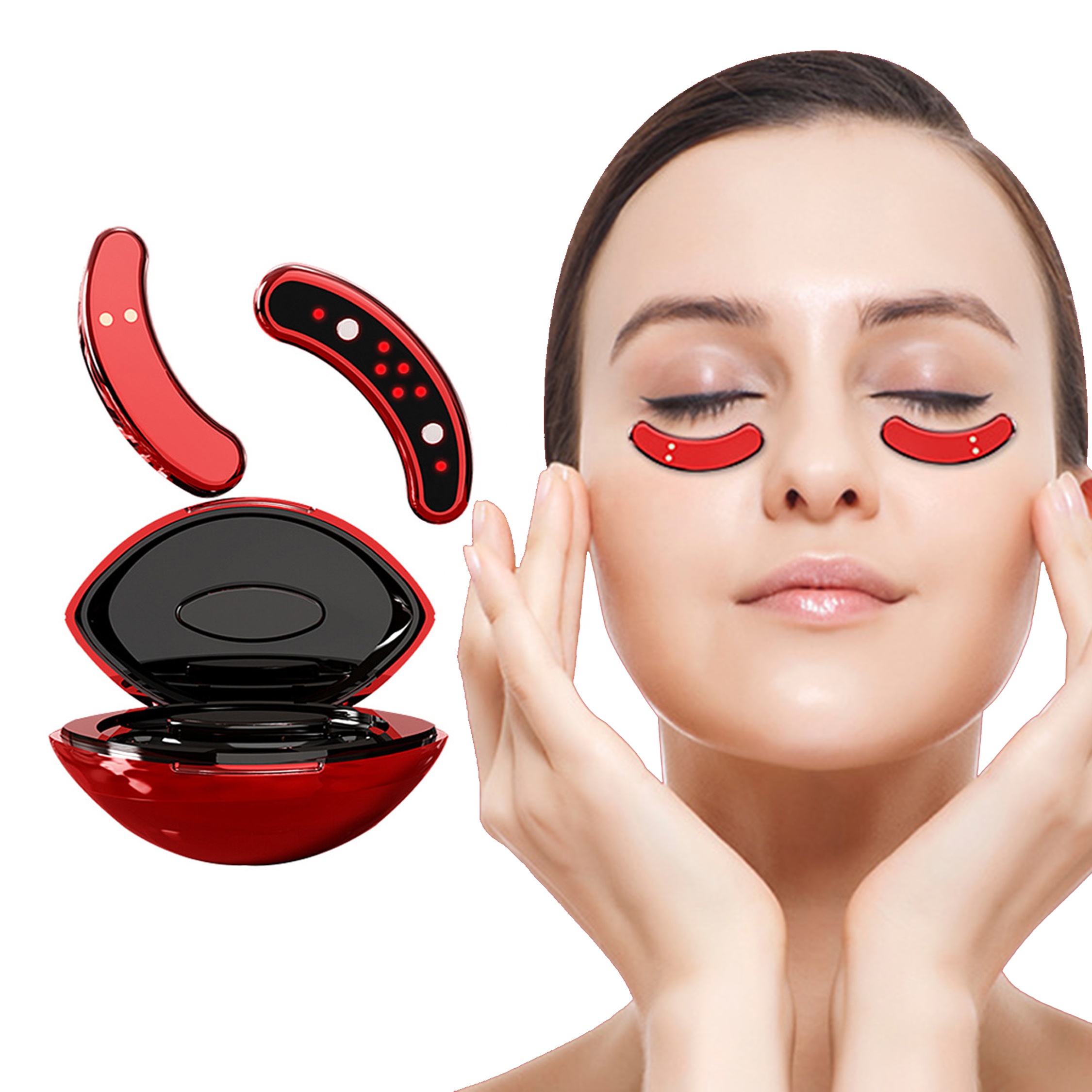 Электрический портативный Ems красный свет терапия массаж Led глазную повязку с микротоковая Уход за глазами анти-старения, убирает темные круги возле глаз