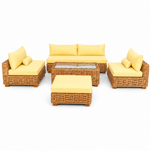 Ensemble de canapés d'extérieur en rotin PE moderne avec coussins roses pour jardin, patio, terrasse et espaces de vie extérieurs contemporains - Product Image 1
