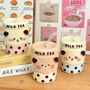 Dragon Pavilion Ceramic Milk Tea <b>Cup</b> <b>With</b> <b>Straw</b> 301-400ml <b>Reusable</b> Gift For Women Office Home Use - Product Image 4