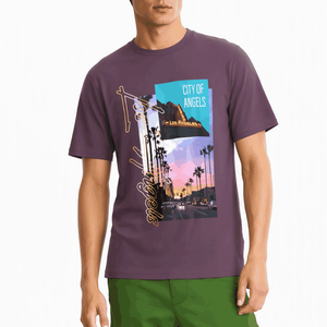 Camiseta de Hombre Color Granate de Manga Corta con Cuello Redondo, Tejida con Estampado Digital, Diseño del Puente de Brooklyn, Corte Regular Informal, 100% Algodón, Secado Rápido - Product Image 4