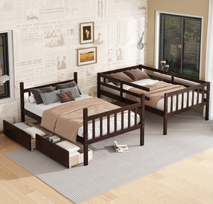 เตียงสองชั้นปรับระดับได้ทันสมัย ทำจากไม้ยางพารา พร้อมลิ้นชัก 2 ช่อง สามารถแปลงเป็นเตียงคู่ได้ เตียงนุ่มสบาย - Product Image 2