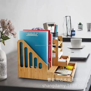 Organizador de escritorio de madera para oficina, estante de almacenamiento de libros multifuncional de madera maciza, estante de almacenamiento extraíble de varias capas - Product Image 2
