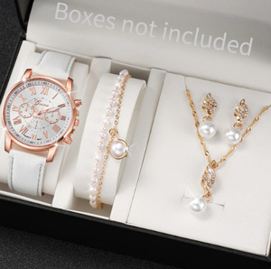 Ensemble de montres élégantes pour femmes, bleu, avec bracelet, collier et boucles d'oreilles en cristal en forme de cœur, montre à quartz analogique tendance - Product Image 5
