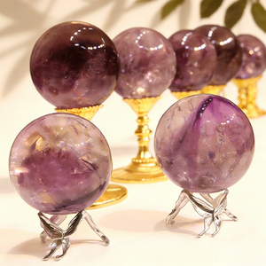 Sphère d'améthyste de haute qualité, <span class=keywords><strong>pierre</strong></span> brute d'améthyste, collection de cristaux de méditation, boule à rayures violettes, artisanat de décoration Feng Shui - Product Image 1