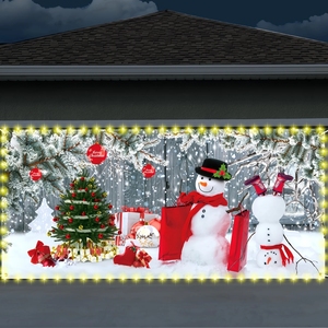 Bannière de Noël pour porte de <span class=keywords><strong>garage</strong></span>, Père Noël avec boîtes cadeaux, scène d'atelier avec sapin de Noël, housses de porte de <span class=keywords><strong>garage</strong></span> personnalisables, décoration de fête - Product Image 4
