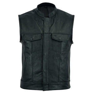 Gilet de moto en cuir véritable pour homme - Printemps - Bordure en fourrure de renard écologique - Design personnalisable - Mode urbaine - Product Image 1