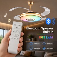 Ventilador de Techo LED Redondo de Hierro Plateado con Luces Colgantes, Motor DC Remoto, 4 Aspas y 6 Velocidades, Venta al por Mayor de Fábrica para Restaurantes