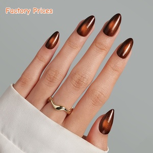 Lot de 32 faux ongles en gel souple, forme œil de <span class=keywords><strong>chat</strong></span> marron, taille moyenne amande, épais, style gothique, à presser, vente en gros, faits maison - Product Image 1